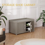 Storage Bench - 2 Doors Waterproof Resin Shoe Bench with Adjustable Shelves - Indoor & Outdoor Use, Entryway Bench with Seating for Bedroom, Living Room, Hallway - Grey