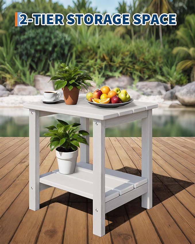 GarveeLife Poly Lumber Rocking Chair Outdoor Set of 2 with Side Table - HDPE High Back Porch Rocker Chairs for Adults - All Weather Resistant Furniture for Patio - White