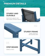 SERWALL 3 Pieces Textilene Adirondack Bar Set, Tall Adirondack Bar Height Chairs with Bar Table, Sling Balcony Adirondack Chairs, Weather Resistance Resin Outdoor Bar Height Stools, Blue