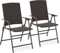 Tangkula Outdoor Folding Chairs Set of 2, Patio PE Wicker Dining Chairs with Armrests and Metal Frame, Portable Lawn Chairs for Garden, Porch, Balcony and Camping, Fully Assembled (1, Mix Brown)