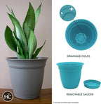 The HC Companies 12 Inch Eclipse Round Planter Pots with Drainage Holes & Attached Saucer, Lightweight UV-Resistant Plastic Indoor & Outdoor Planters, 6-Pack Flower Pots for Garden & Home Decor, Teal