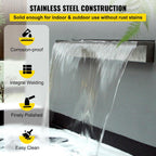 VEVOR Pool Fountain Stainless Steel Pool Waterfall Spillway with Pipe Connector Rectangular Garden Outdoor (59.1")