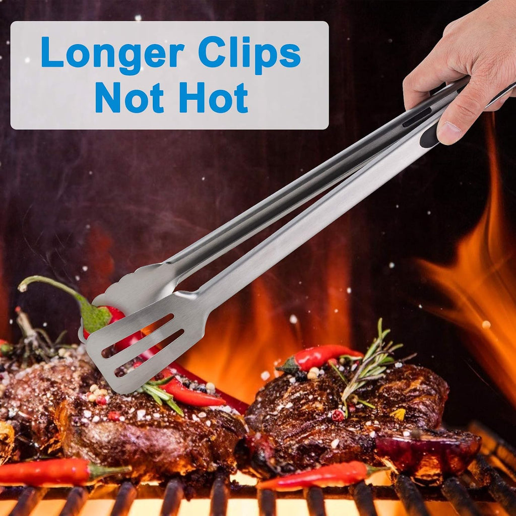 16-inch & 12-Inch Grill Tongs for Cooking BBQ Heavy Duty Extra Long Grilling Tongs, Premium Set 2 pack