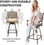 VINGLI 3 Piece Outdoor Patio Bar Set, Cast Aluminum Outdoor Swivel Bar Stools and Table w/Umberlla Hole, All-Weather Outdoor Bar Table and Chairs High Top Bistro Set w/Cushions (Grid Back)