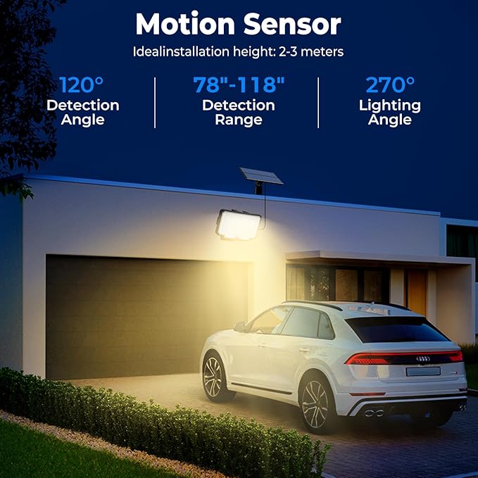 Peasur 2 Pack Solar Motion Lights Outdoor, 318 LED Solar Security Light with 3 Modes, IP65 Waterproof Powered Flood Lights for Outside Garden Patio Garage Yard Backyard Warm White