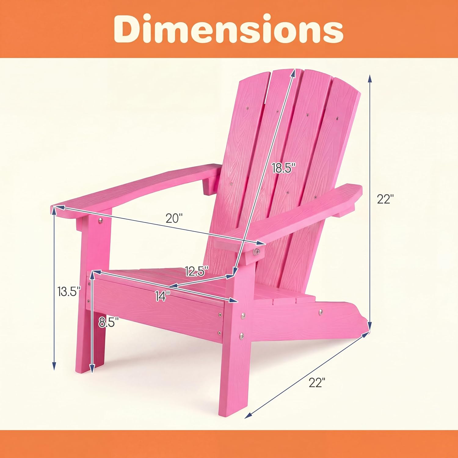 Costzon Kids Adirondack Chair, All-Weather HIPS Patio Chair with High Backrest, Armrests, Fire Pit Chair for Kids Ages 3-8, Indoor Outdoor Kids Patio Lounge Chair for Garden, Lawn, Yard (2, Pink)