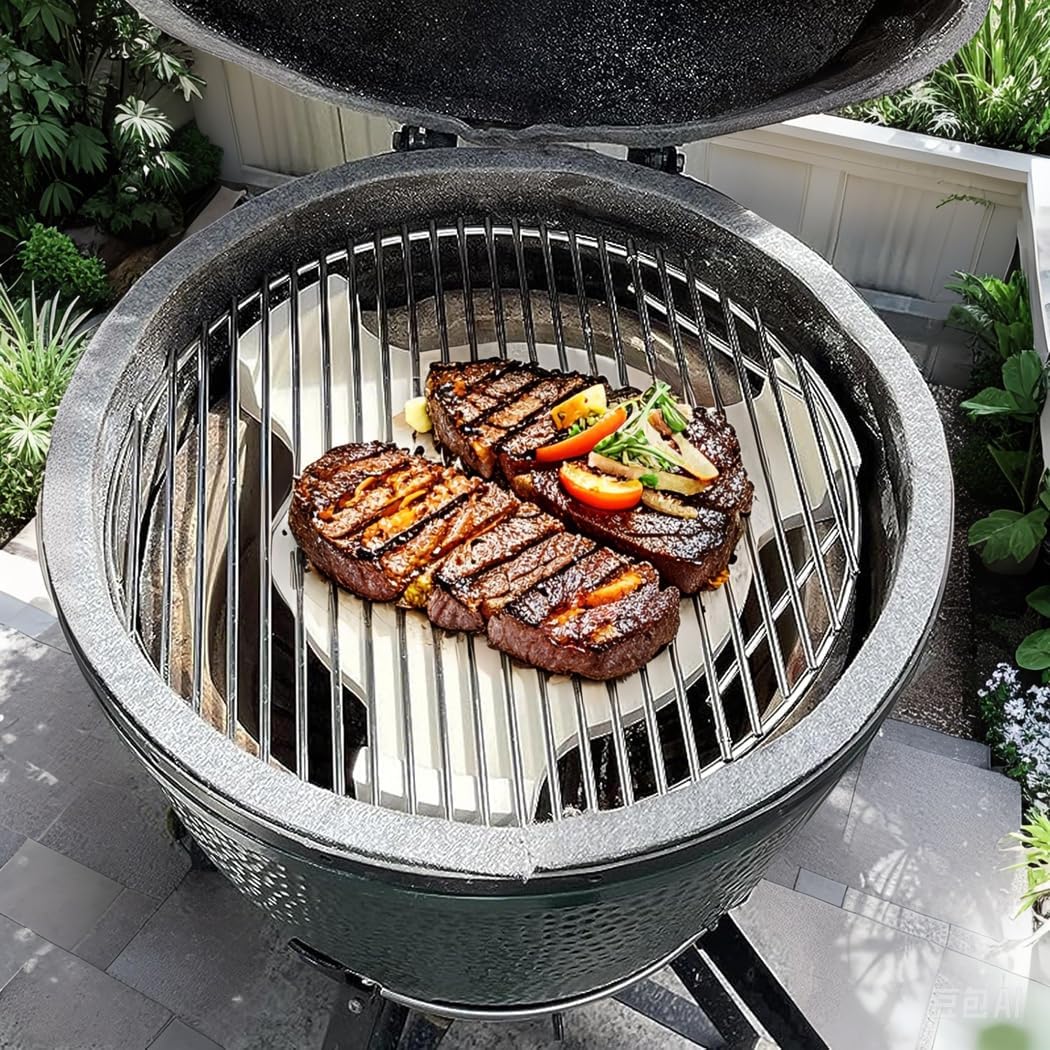 15 inch Heat Deflector, Plate Setter, Pizza Stone, Smoking Stone for Medium Big Green Egg Grill and 15" Diameter Cooking Grills, Kamado Grill, 15" Smoking Stone