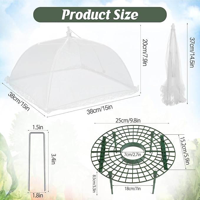 6 Sets Strawberry Plant Support with Mesh Plant Cover,Strawberry Growing Racks Sets with Iron Plant Nails and Storage Bag for Garden Strawberry Vegetables(White Net - Round)