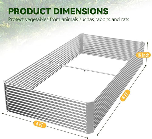 2 Pack Tall 8x4FT Raised Beds for Gardening, Corrugated Galvanized Steel Raised Garden Bed, Outdoor Metal Above Ground Garden Bed for Vegetables and Flowers(Rectangular)