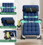 Oversized Zero Gravity Chair with Storage Bag,29" XL Lounge Chair with Thickened Cushion & Headrest, Patio Lawn Chair with Footrest & Cup Holder for Indoor & Outdoor, Supports 450LBS, Blue