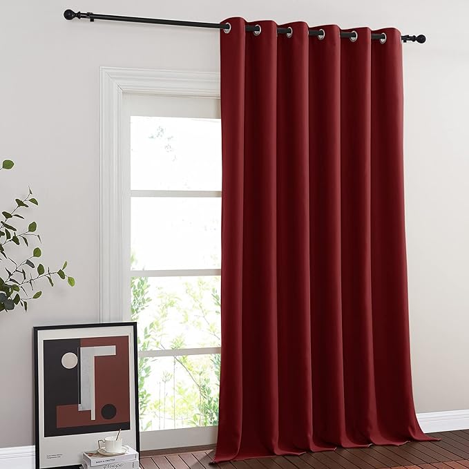 NICETOWN Blackout Room Divider Curtains for Sliding Glass Doors 102 Inches Long 1 Panel, Extra Wide Curtains for Doorway Patio Bedroom Living Room (Burgundy Red, 80Wx102L, 1 Panel)
