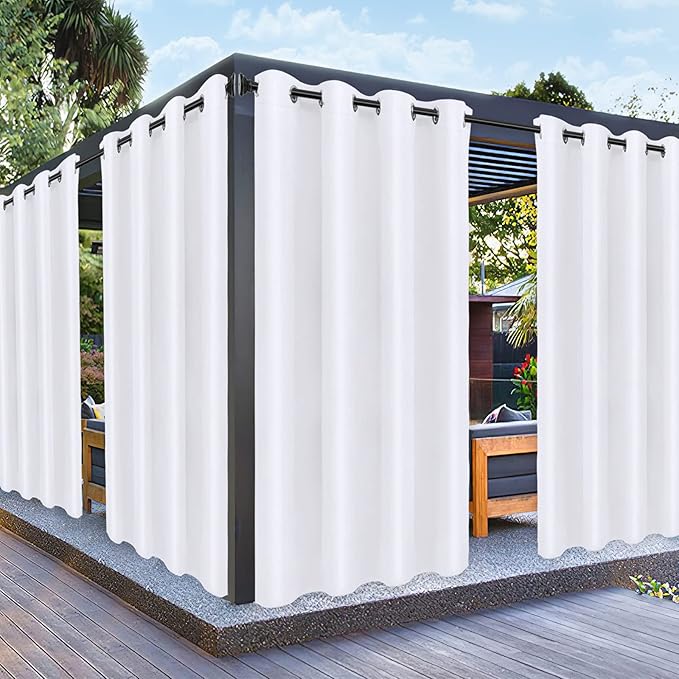 PureFit Outdoor Curtains for Patio Waterproof Weatherproof, UV Resistant Outside Curtains for Gazebo, Front Porch, Pergola, Sun Blocking Privacy Curtain, 52W x 95L inch, 1 Panel, White
