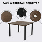 Grand patio 5-Piece Outdoor Dining Set, 4 Leather-Look Wicker Swivel Patio Chairs & 1 Square Woodgrain Dining Table, Brown