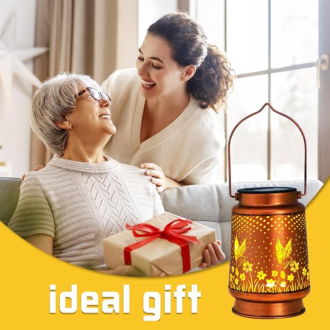 Birthday Gifts for Women, Solar Lanterns Outdoor Waterproof, Hummingbird Garden Decor Metal Hanging Decorative Solar Lights for Patio Yard Lawn Backyard Porch, Gardening Gifts for Women Mom Grandma