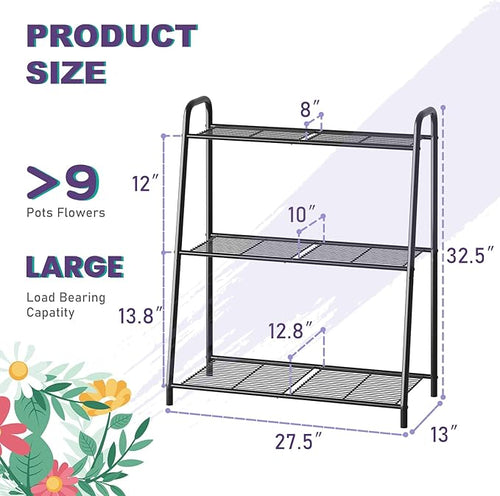3-Tier Corner Plant Stand, Metal Black Flower Pot Rack, Indoor Outdoor Heavy Duty Shelf (Black, 3 Tier)