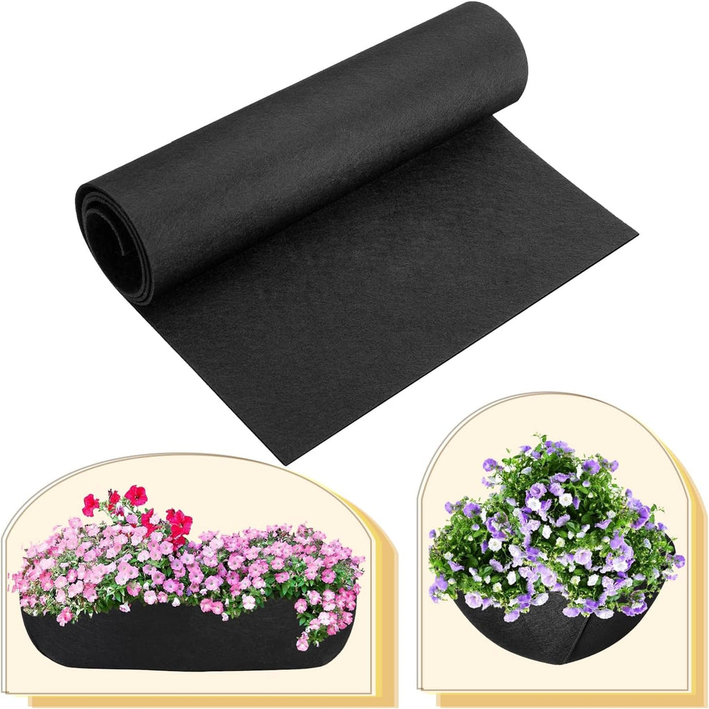16x122 Inch Black Felt Planter Liner Roll, Non-Woven Hanging Basket Liners Coco Coir Alternative Breathable Outdoor Planter Liner Window Box Liners for Metal Basket Flower Pot Raised Garden Bed