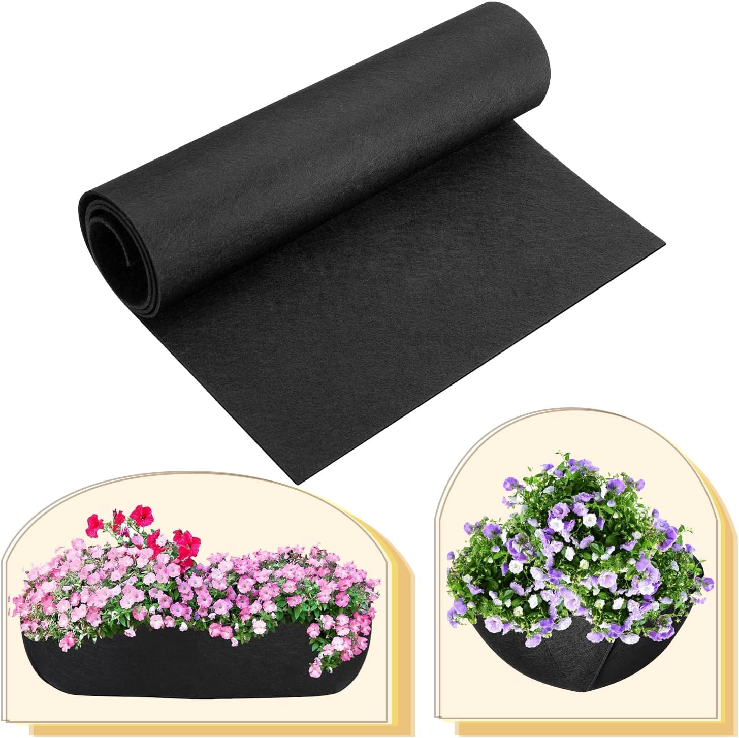 16x122 Inch Black Felt Planter Liner Roll, Non-Woven Hanging Basket Liners Coco Coir Alternative Breathable Outdoor Planter Liner Window Box Liners for Metal Basket Flower Pot Raised Garden Bed