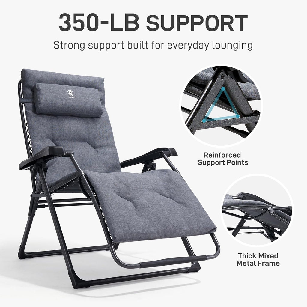 EVER ADVANCED Aluminum Zero Gravity Chair, 2.4" Padded, 350 lb Capacity | Oversized Reclining Lounge Chair with Adjustable Headrest and Side Table, Foldable for Camping, Patio, Lawn and Indoor Use