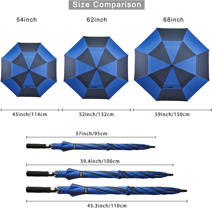 G4Free 47/54/62/68/72 Inch Automatic Open Golf Umbrella Oversize Extra Large Double Canopy Vented Windproof Waterproof Stick Umbrellas