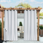 NICETOWN 2 Panels Outdoor Curtains with Grommet & Back Tab on top and Bottom for Patio Waterproof, Windproof Privacy Sound & Light Reducing for Cabana with Fixed Rope, W52 x L72, Greyish White