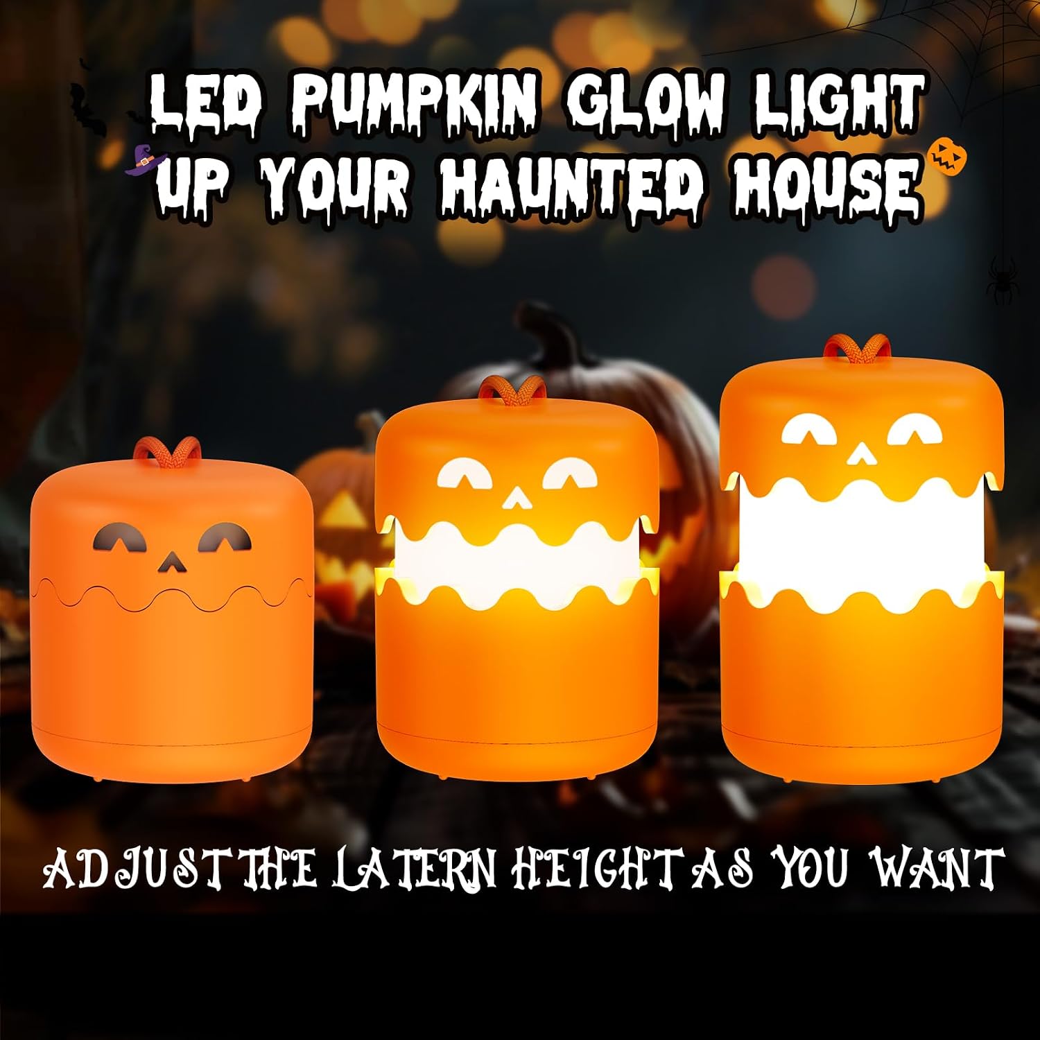 Rechargeable Halloween Pumpkin Lantern Light Collapsible Jack O Lantern | Battery Operated Pumpkin Lantern with Lanyard - Halloween Party Favor Decoration Outdoor Light up Pumpkin for Halloween Party