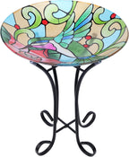 MUMTOP Glass Bird Bath Outdoor with Metal Stand, Garden Feeder, Hummingbird | Glass Large Bird Baths Bowl with Metal Stand for Outdoors, Hummingbird Patterns Bird Feeder for Outside Garden, Patio Decor