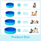 SLOOSH Foldable Dog Kiddie Pool - Portable Hard Plastic Doggie Swimming Pool, Anti-Slip Collapsible Pets Bath Tub Suitable for Kids Indoor Outdoor Backyard Use (Blue, 48" x 12") (Pack of 2)
