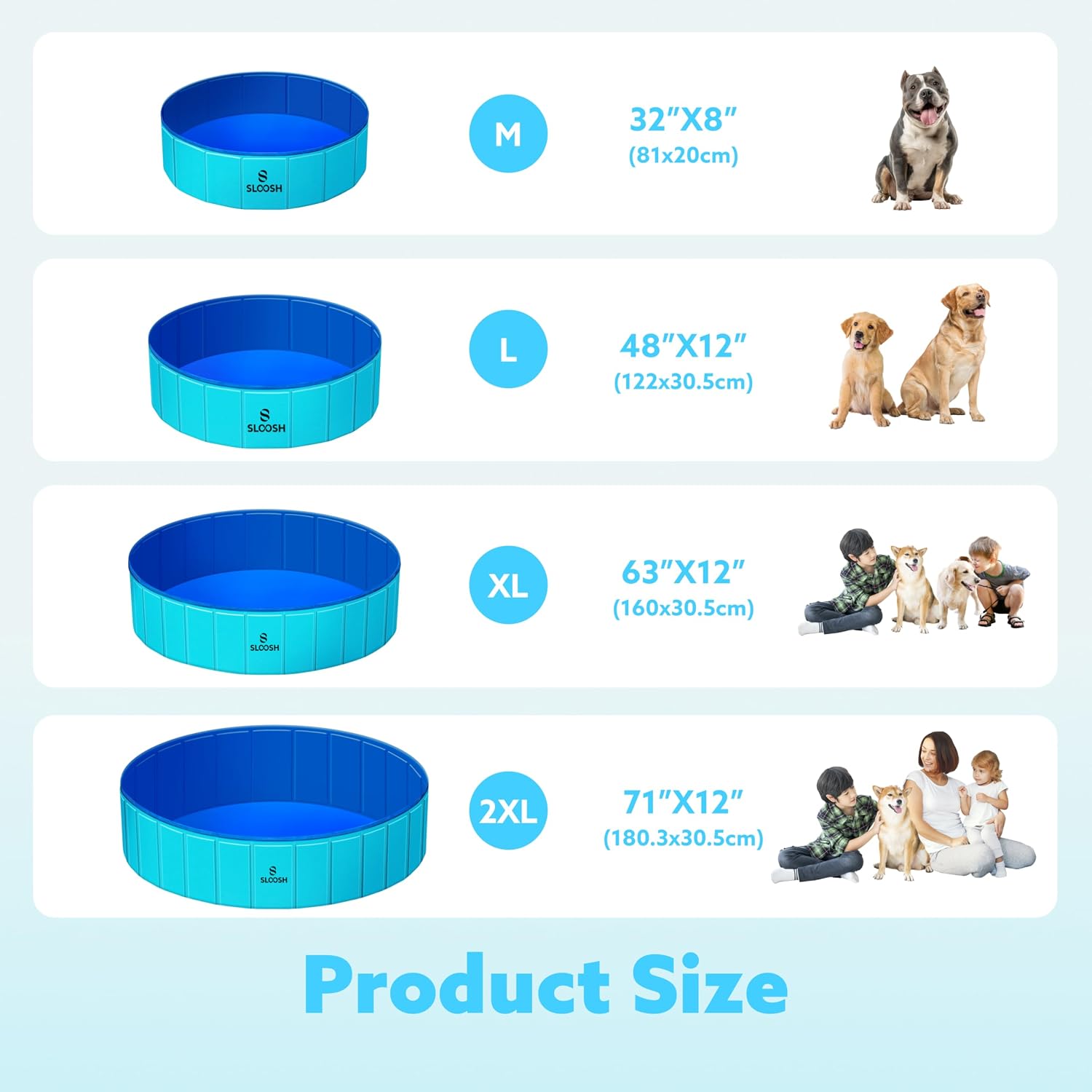 SLOOSH Foldable Dog Kiddie Pool - Portable Hard Plastic Doggie Swimming Pool, Anti-Slip Collapsible Pets Bath Tub Suitable for Kids Indoor Outdoor Backyard Use (Blue, 48" x 12") (Pack of 2)