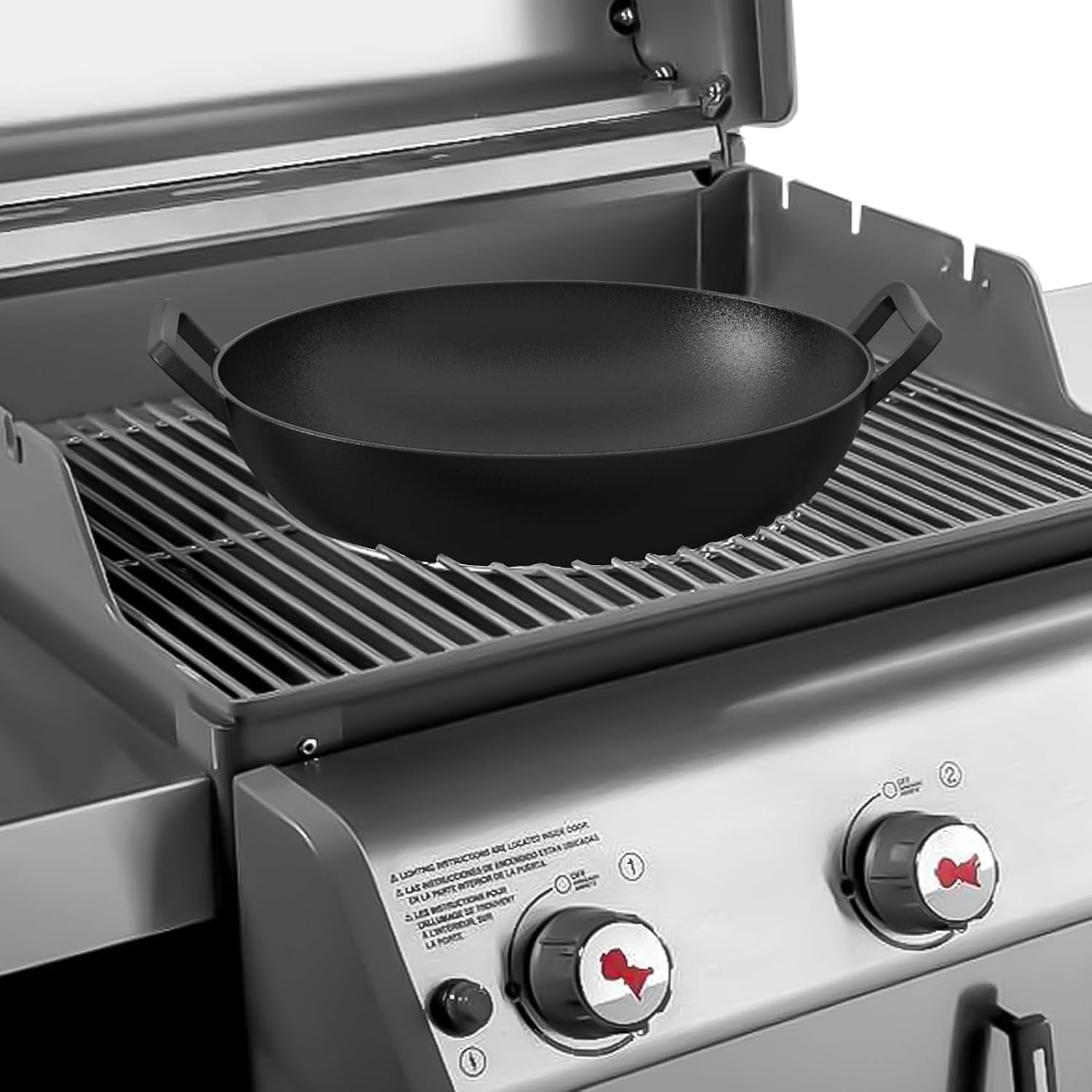 onlyfire Cast Iron Wok for Weber Gourmet BBQ System | Universal Nonstick Stir-Fry Pan, For Multiple Cooktops Including Induction, Gas Stove, Range Oven, Campfire
