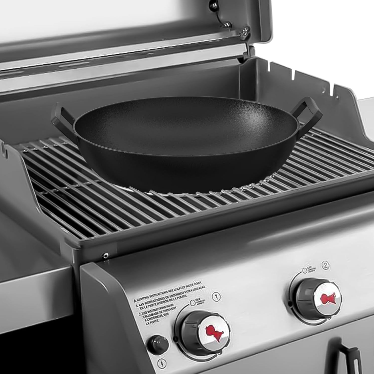 onlyfire Cast Iron Wok for Weber Gourmet BBQ System | Universal Nonstick Stir-Fry Pan, For Multiple Cooktops Including Induction, Gas Stove, Range Oven, Campfire