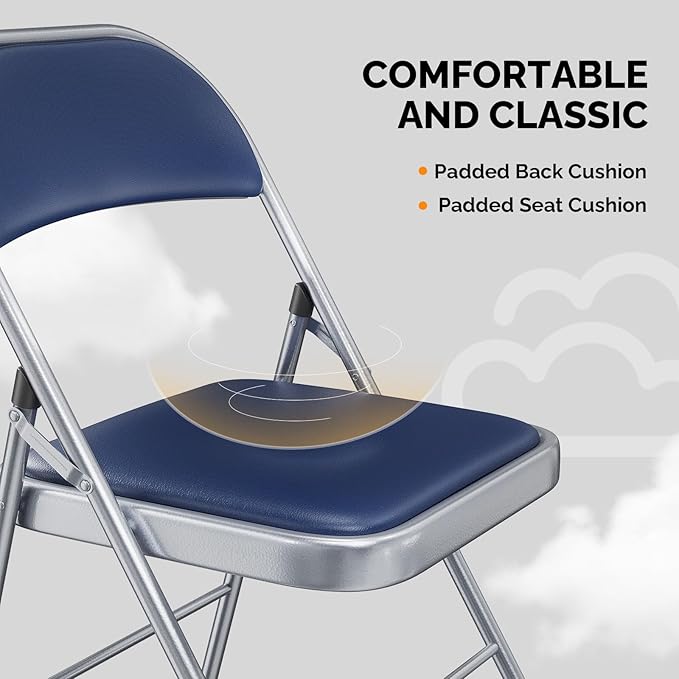 VINGLI 10 Pack Folding Chairs with Padded Seats, Metal Frame with Pu Leather Seat & Back, Capacity 350 lbs, Blue