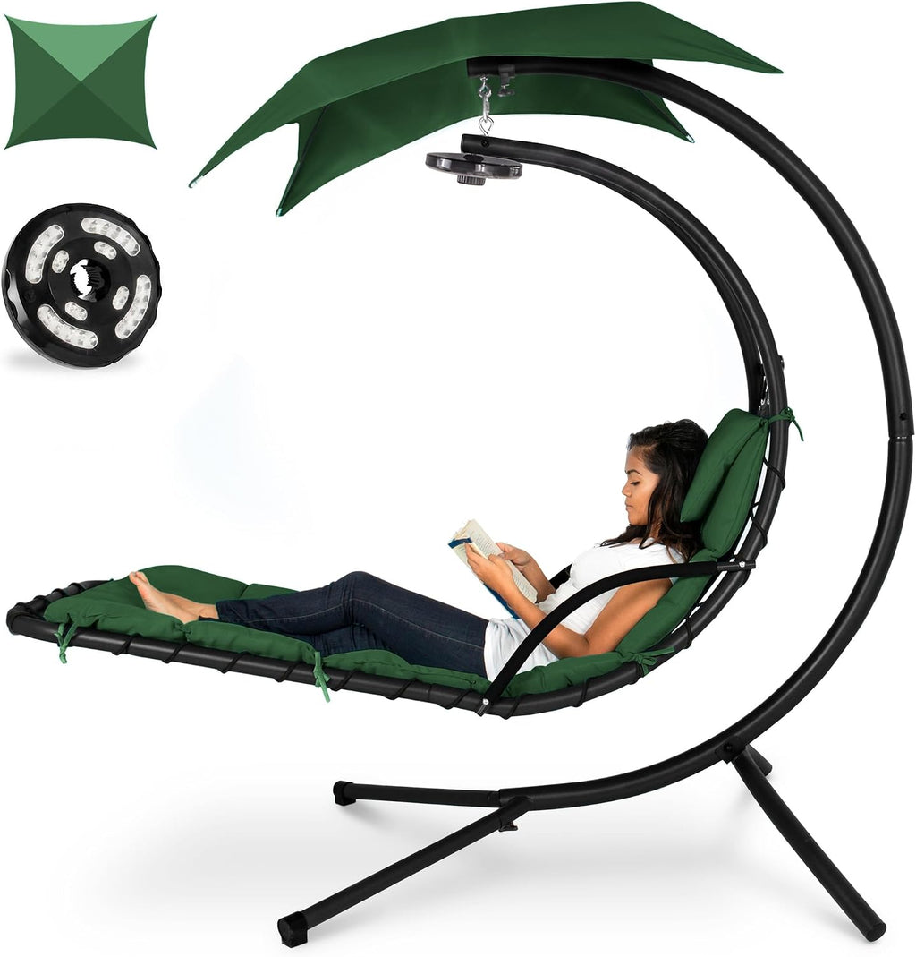 best choice products hanging led-lit curved chaise lounge, main product view