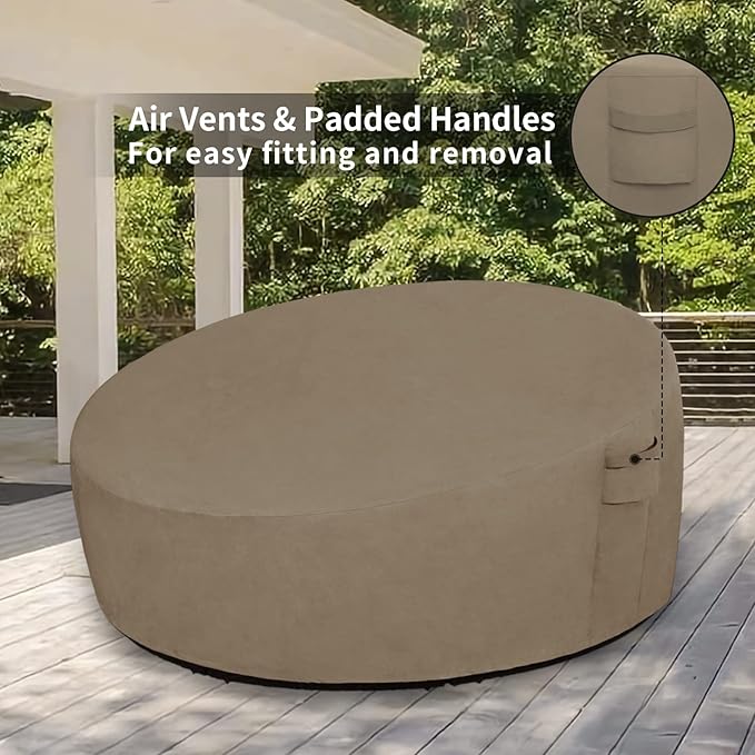 Easy-Going Heavy Duty 600D Outdoor Daybed Cover 88 Inch UV Resistant Patio Round Sofa Cover Waterproof Outdoor Canopy Daybed Sofa Cover with Air Vent 88" Dia x 35"/18" H, Camel