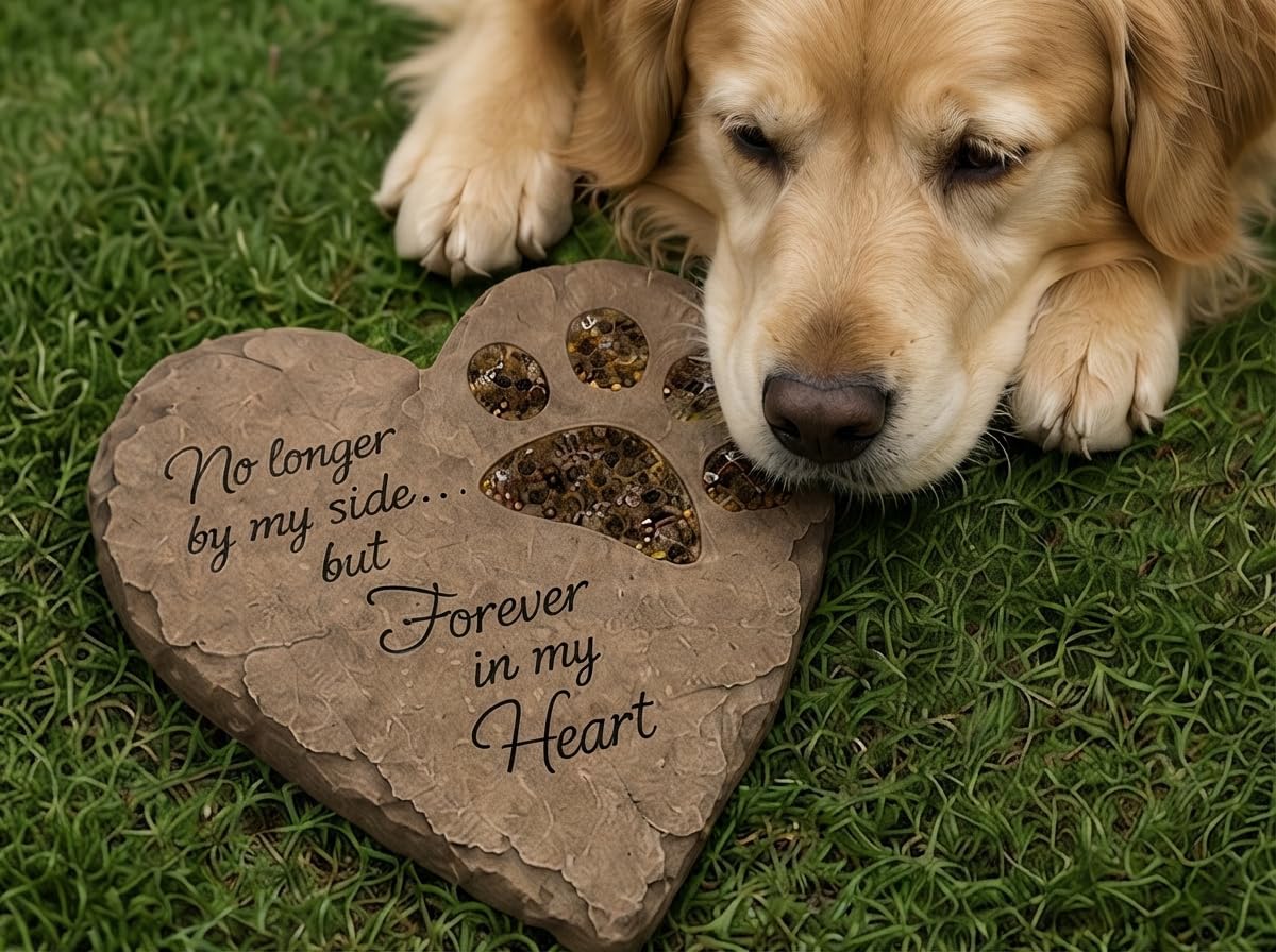 Carson Pet Memorial Garden Stepping Stone Heart Paw Print, 9.5 Inch