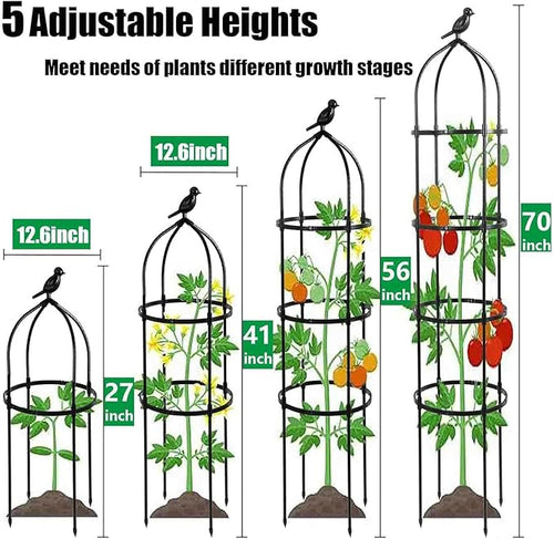 2-Pack 6FT Garden Obelisk Trellis for Climbing Plants,70”Metal Plant Support Tower, Heavy Duty Thickened Tube,Rustproof Black Flower Stand for Vines, Roses, Outdoor & Indoor Use
