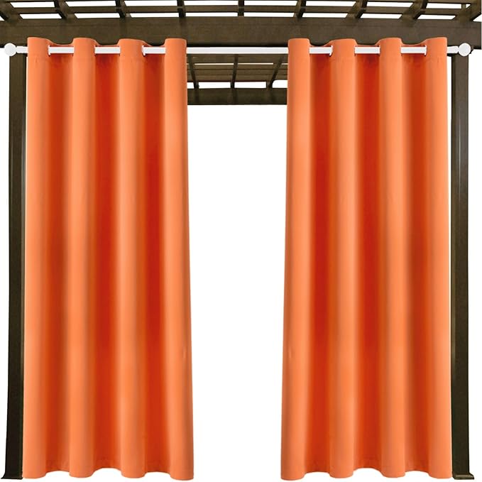 DIVA EN CAMINO DEC Outdoor Patio Curtain Waterproof Darkening Thermal Insulated Indoor Curtains for Bedroom, Porch, Living Room, Pergola, Cabana, W52 x L95, Orange, Set of 2 Panels