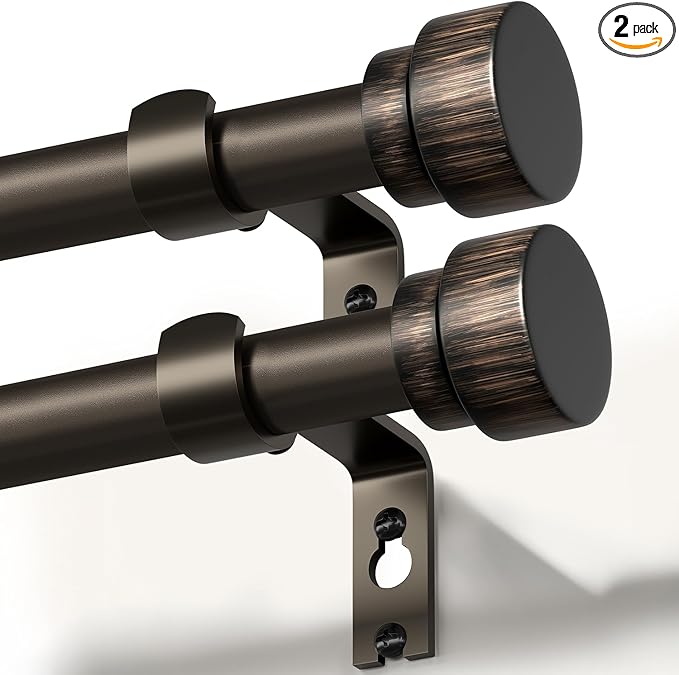 2 Pack Modern Antique Brown Bronze Curtain Rods for Windows 48 to 88 Inches Adjustable Heavy Duty 1" Diameter Window Rod with Decorative Finials for Outdoor Farmhouse Bedroom Kitchen Living Room