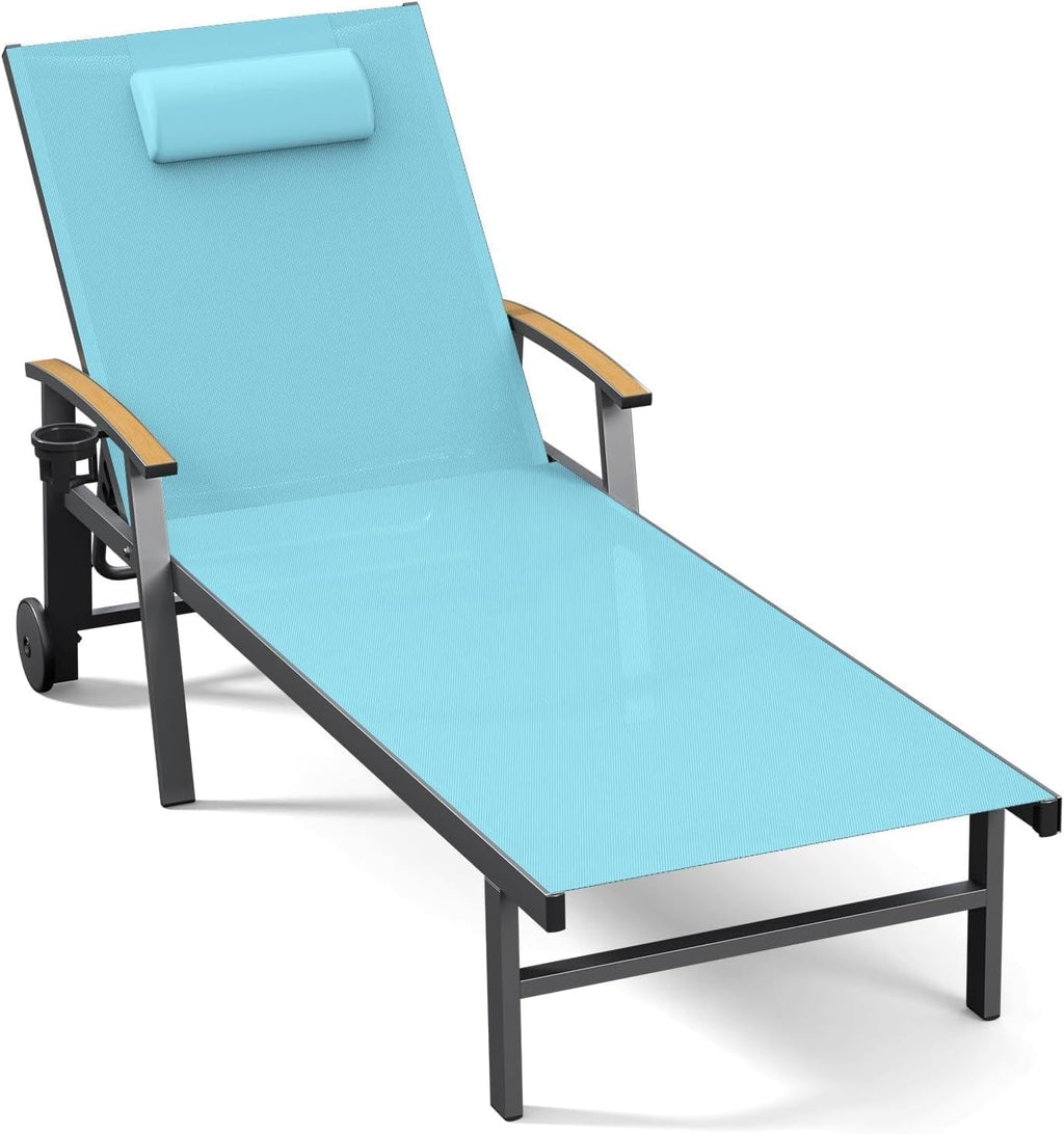 ciokea outdoor lounge chair with pillow, 5-position chaise, main product view