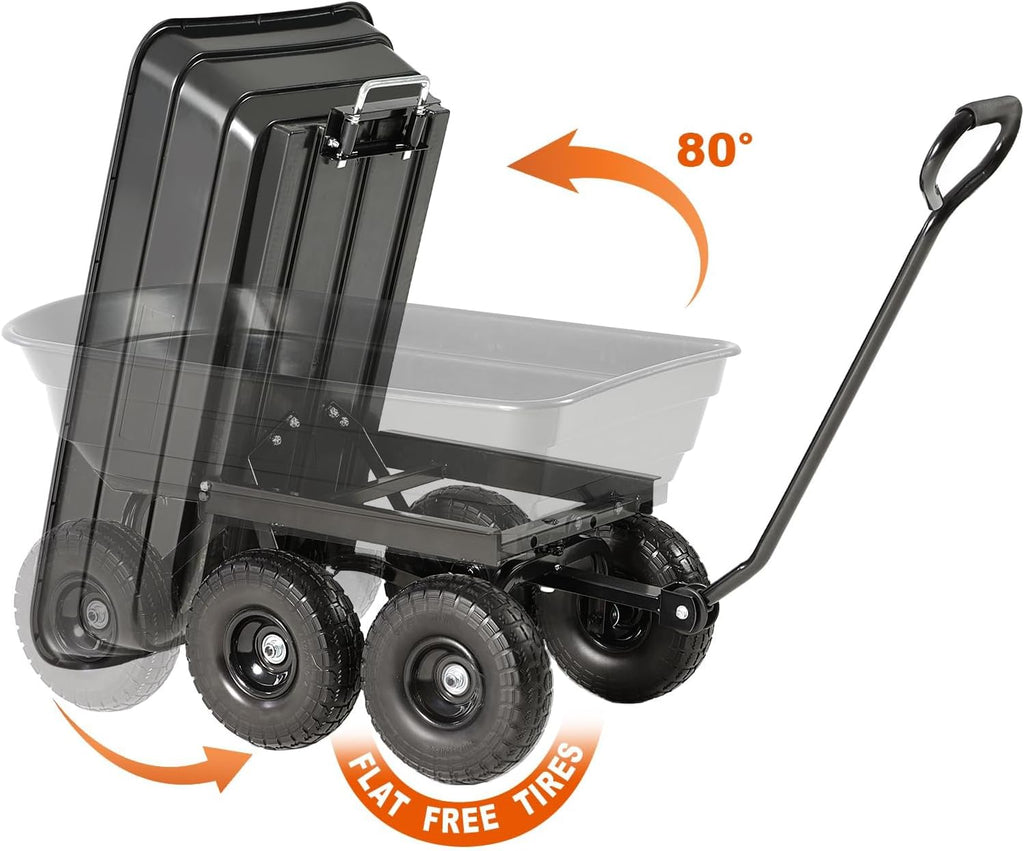 garden dump cart 660lb heavy-duty steel frame flat-free on a desk or shelf