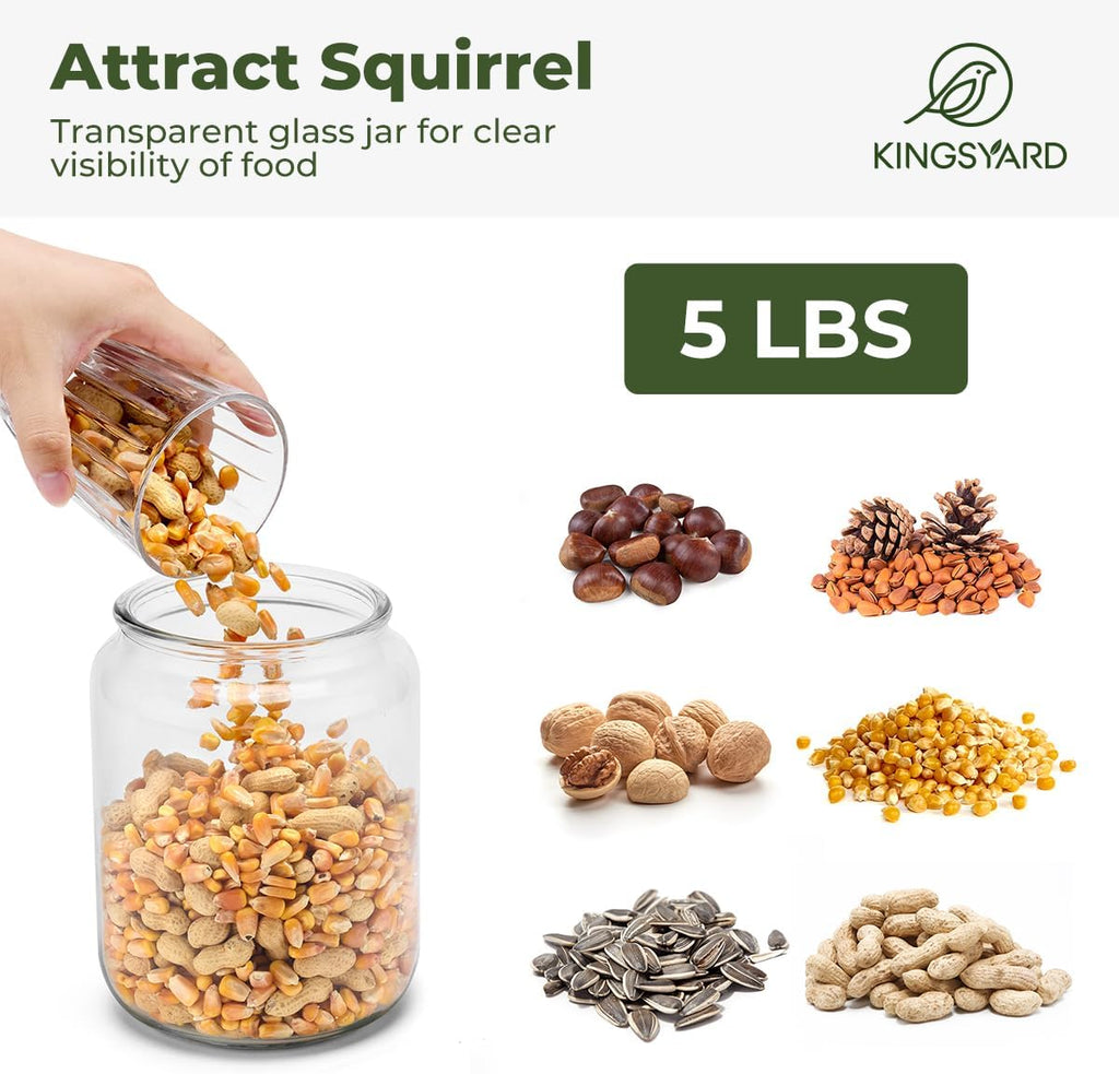 Kingsyard Recycled Plastic Squirrel Feeder for Outside, Squirrel Feeder Box with Peanuts Corn Storage Jar, Sturdy & Durable, Weatherproof (Green & Brown) | Sturdy & Durable Recycled Plastic, Removable Peanuts Corn Storage Jar, No Assembly Required