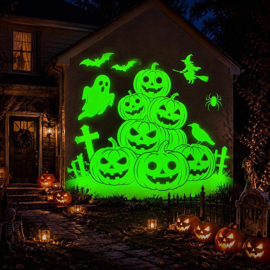 12 in 1 Halloween Projector Lights Outdoor, 3D Dynamic Ghost/Skeleton/Bat/Scarecrow/Pumpkin/Witch Cauldron HD Patterns Halloween Decor,Night Lights for Party Home Window Wall Holiday Decor