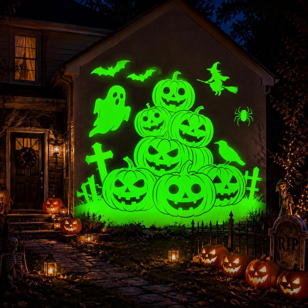12 in 1 Halloween Projector Lights Outdoor, 3D Dynamic Ghost/Skeleton/Bat/Scarecrow/Pumpkin/Witch Cauldron HD Patterns Halloween Decor,Night Lights for Party Home Window Wall Holiday Decor