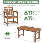 5-Piece Outdoor Dining Furniture Set with Chairs, All-Weather HDPE Patio Table and 4 Chairs, Umbrella Hole, for Garden Backyard or Deck - Teak