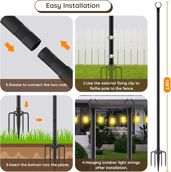 AILBTON 8 Pack 10Ft String Light Poles,Light Poles for Outside String Lights,Outdoor Light Poles with Fork,Metal Pole Stand for Patio,Backyard,Deck