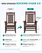 SERWALL Oversized Outdoor Rocking Chair, All-Weather Patio Rocking Chair, HDPE Porch Rocker for Adults, Coffee