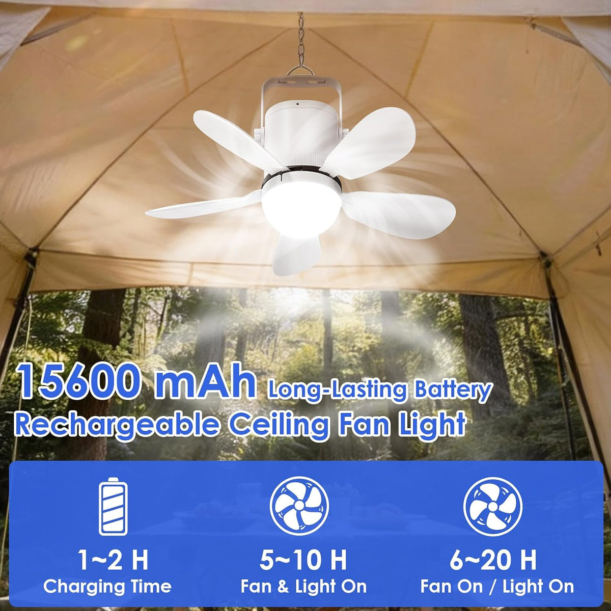 ceiling fan light, battery operated gazebo fan light shown in use