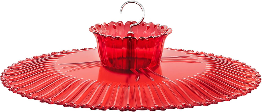iBorn Hummingbird Feeders Sun Baffle,Ant Proof Moat Shade Cover Combo,for Hanging Bird Feeder for Outdoors Rain Guard,Red, 10.6inch
