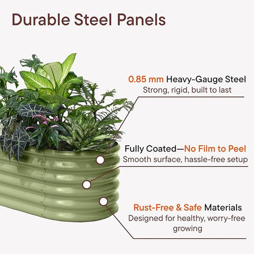 4-Pack Galvanized Raised Garden Bed 8x4x1.5 | 10x2x1.5 ft, 18" Tall Metal Planter Boxes Outdoor for Herb Vegetable, Modular Raised Flower Bed for Gardening with Zn-Al-Mg Coated - Moss Green