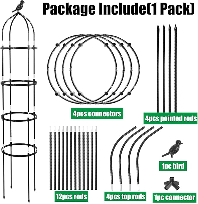 6FT Garden Obelisk Trellis for Climbing Plants,70”Metal Plant Support Tower, Heavy Duty Thickened Tube,Rustproof Black Flower Stand for Vines, Roses, Outdoor & Indoor Use