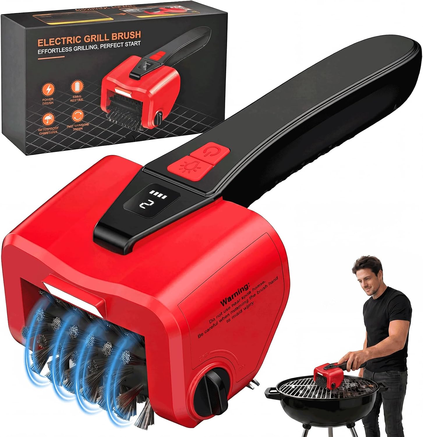 Electric BBQ Grill Brush, 800RPM Automatic Grill Cleaner for Outdoor Grill with 2-Speed & 20kg Torque–4500mAh Battery,LED Light for Night, No Bristle Drop Safe for Cast Iron Stainless,Gift for Men Dad
